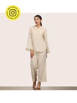 Saltpetre - Beige Bell Sleeve Tunic with Pant (Set of 2)