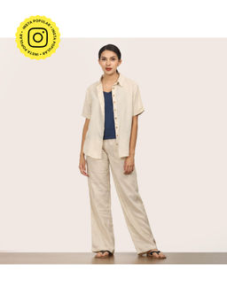 Saltpetre - Beige Half Sleeve Shirt with Navy Blue Slip Top & Straight Fit Pant (Set of 3)