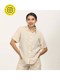 Saltpetre - Beige Linen Button Down Half Sleeve Shirt