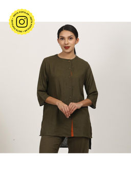 Saltpetre - Women Olive Round Neck Full Sleeves Shirt