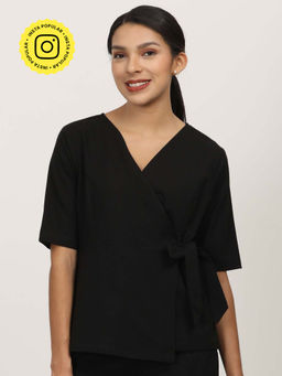 Saltpetre - Women Black Organic Cotton V-Neck Wrap Top