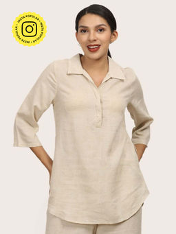 Saltpetre - Women Beige Skipper Collar Tunic