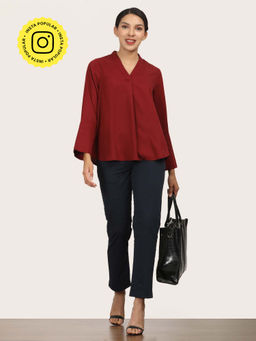 Saltpetre - Women Multi-Color V Neck Top With Straight Leg Chinos (Set of 2)