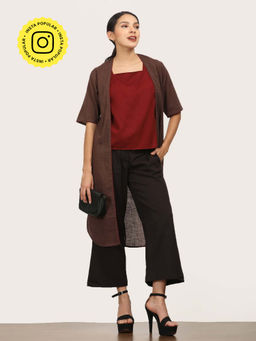 Saltpetre - Women Coffee Overlay With Leg Pants And Square Neck Top (Set of 3)