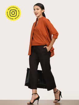 Saltpetre - Women Multi-Color Mandarin Neck Overshirt With Slip Top Coffee and Pant (Set of 3)