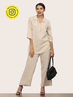Saltpetre - Women Beige Skipper Collar Co-Ord (Set of 2)