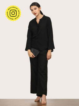 Saltpetre - Women Black Split Bell Sleeve Co-Ord (Set of 2)