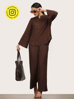 Saltpetre - Women Brown Split Bell Sleeve Co-Ord (Set of 2)