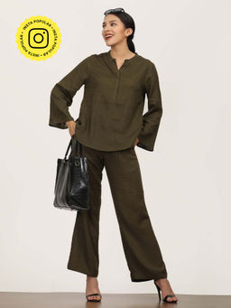 Saltpetre - Women Olive Split Bell Sleeve Co-Ord (Set of 2)