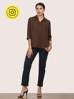 Saltpetre - Women Coffee Open Shirt With Straight Leg Pant (Set of 2)