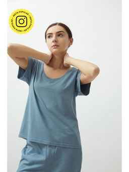 Saltpetre - Women Blue Scoop Neck Short Sleeves T-Shirt