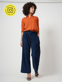 Saltpetre - Orange Button Down Shirt with Navy Pant (Set of 2)