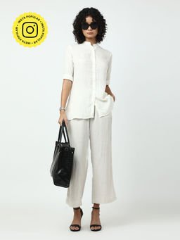 Saltpetre - White Three Fourth Sleeves Shirt with Wide Leg Pants (Set of 2)
