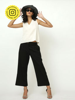 Saltpetre - White V-Neck Top with Black Wide Leg Pant (Set of 2)
