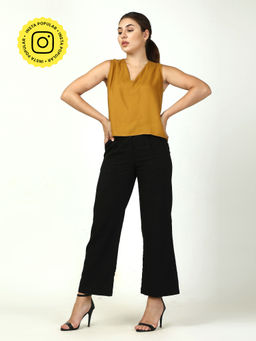 Saltpetre - Mustard V-Neck Top with Black Wide Leg Pant (Set of 2)