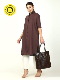 Saltpetre - Coffee Long Shirt with Cream Pants (Set of 2)