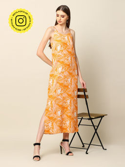Saltpetre - Women Orange Ankle Length Straight Fit Slip Dress