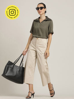 Saltpetre - Women Collar Neck Solid Top and Pant (Set of 2)
