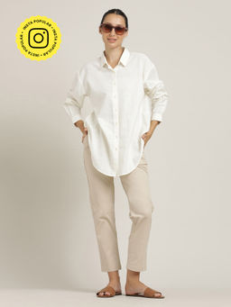 Saltpetre - White Women Over Sized Solid Shirt and Pant (Set of 2)