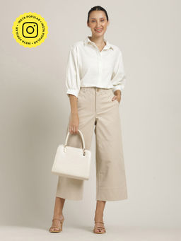 Saltpetre - White Women Wide-Leg Solid Shirt and Pant (Set of 2)