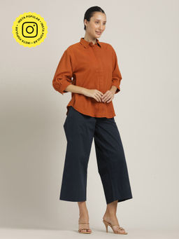 Saltpetre - Rust Women Wide-Leg Solid Shirt and Pant (Set of 2)
