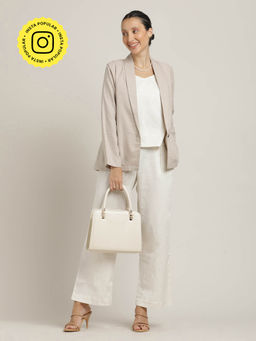 Saltpetre - Women Beige Blazer With Cream Top And Pant (Set of 3)