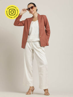 Saltpetre - Women Rust Blazer With Cream Top And Pant (Set of 3)
