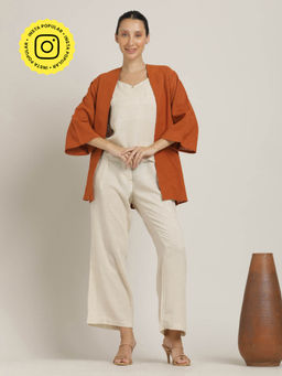 Saltpetre - Women Multi-Color Shrug With Beige Top And Pant (Set of 3)
