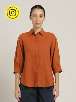Saltpetre - Women Orange Hidden Front Placket Shirt
