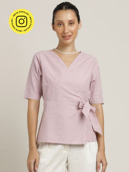 Saltpetre - Women Pink V-Neck Wrap Top