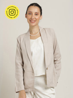 Saltpetre - Women Linen Cotton Grey Shawl Collar Blazer