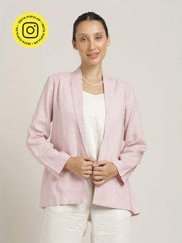 Saltpetre - Women Linen Cotton Pink Shawl Collar Blazer
