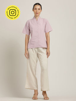 Saltpetre - Women Mauve Organic Cotton V-Neck Shirt with Pant (Set of 2)