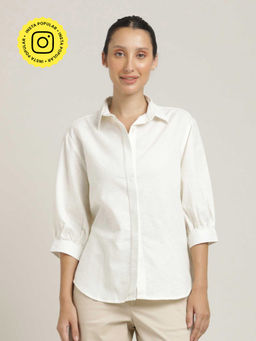 Saltpetre - Women Cream Organic Cotton Spread Collar Hidden Placket Shirt