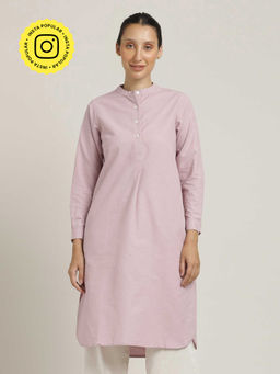 Saltpetre - Women Organic Cotton Pink Mandarin Neck Pleated Tunic