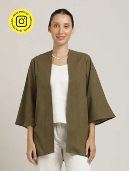 Saltpetre - Women Organic Cotton Olive Comfortable Open Front Overlay