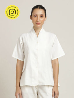 Saltpetre - White Organic Cotton Half Sleeves Shawl Collar Shirt