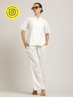 Saltpetre - Women White Organic Cotton V-Neck Co-Ord Set