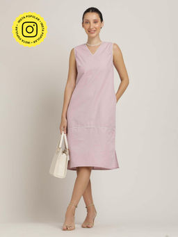 Saltpetre - Women Organic Cotton Mauve Piping Knee Length Dress