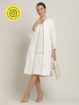 Saltpetre - Women Off White Piping Jacket with Tencel Sleeveless Dress