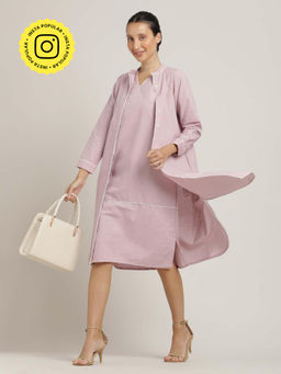 Saltpetre - Women Organic Cotton Mauve with Cream Piping Jacket with Sleeveless Dress