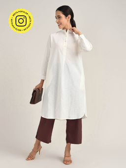 Saltpetre - Women Organic Cotton White Pleated Tunic with Pant