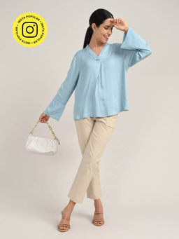 Saltpetre - Women Blue Tencel Front Pleat Top with Pant