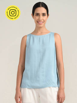 Saltpetre - Women Blue Tencel Boat Neck Top