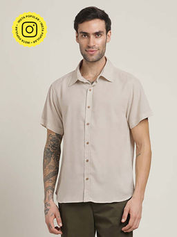 Saltpetre - Summer Relaxed Fit Semi-Spread Collar Linen Blend Natural Beige Shirt