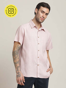 Saltpetre - Summer Relaxed Fit Semi-Spread Collar Linen Blend Pastel Pink Shirt