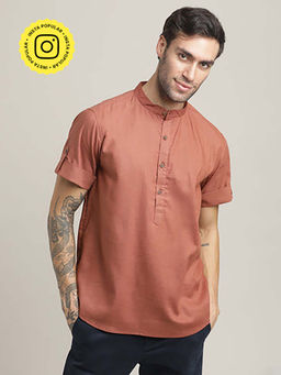 Saltpetre - Drifter Relaxed Fit Mandarin Brown Shirt