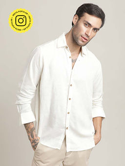 Saltpetre - Bay Side Relaxed Fit Linen Blend Off White Shirt