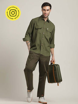 Saltpetre - Olive Utility Shirt with Front Flap Pockets Paired with Pant