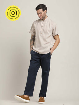 Saltpetre - Beige Relaxed Fit Roll-Up Sleeve Shirt and Relaxed Fit Chinos